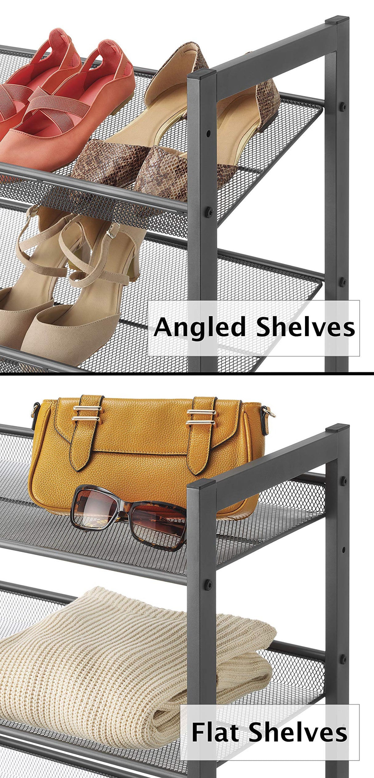 Whitmor Steel Mesh 3-Tier Shoe Rack, Gunmetal Gray Whitmor