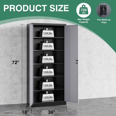 Letaya Metal Garage Storage Cabinets with Lock Door and Adjustable Shelves, Steel Tool Cabinets for Home,Office,Warehouse Organisieren (Black Grey, 72" H) Letaya