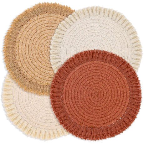 13 Inch Round Cotton Placemat Set of 4 Boho Placemats Table Mats Woven Washable Table Placemats for Fall Kitchen Dining Home Farmhouse Thanksgiving Christmas Decoration Heat Resistant Place Mat Lucomb
