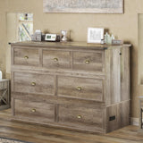 AMERLIFE Full Size Murphy Bed, Farmhouse Wooden Cabinet with Charging Station and Storage Drawer for Bedroom/Office/Guest Room, Grey Oak AMERLIFE