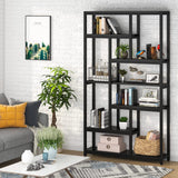 79-Inch Tribesigns 7-Tier Industrial Bookshelf with 10 Open Shelves in Black Tribesigns