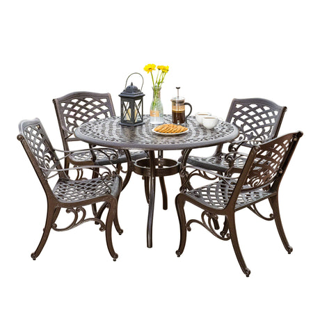 Christopher Knight Home Hallandale Outdoor Cast Aluminum Dining Set for Patio or Deck, 5-Pcs Set, Hammered Bronze Christopher Knight Home