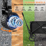 Collapsible Foldable Wagon Cart, Heavy Duty Folding Wagon with 330lbs Weight Capacity, Beach Wagon with All-Terrain Wheels Utility Garden Cart for Camping, Sports, Beach and Shopping, Black SYOCYO