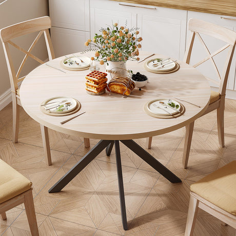 ChooChoo 47.2 Inch Round Dining Table for 4, Farmhouse Wood Kitchen Table, Circle Dinner Table for Kitchen & Dining Room, Natural Oak ChooChoo