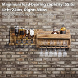 Homde Wine Rack Wall Mounted Wood Wine Shelf with Bottle Stemware Glass Holder Rustic Wine Display Storage Rack with 4-Bottle Liquor Dispenser for Home Bar Kitchen Decor (Regular Without LED) Homde