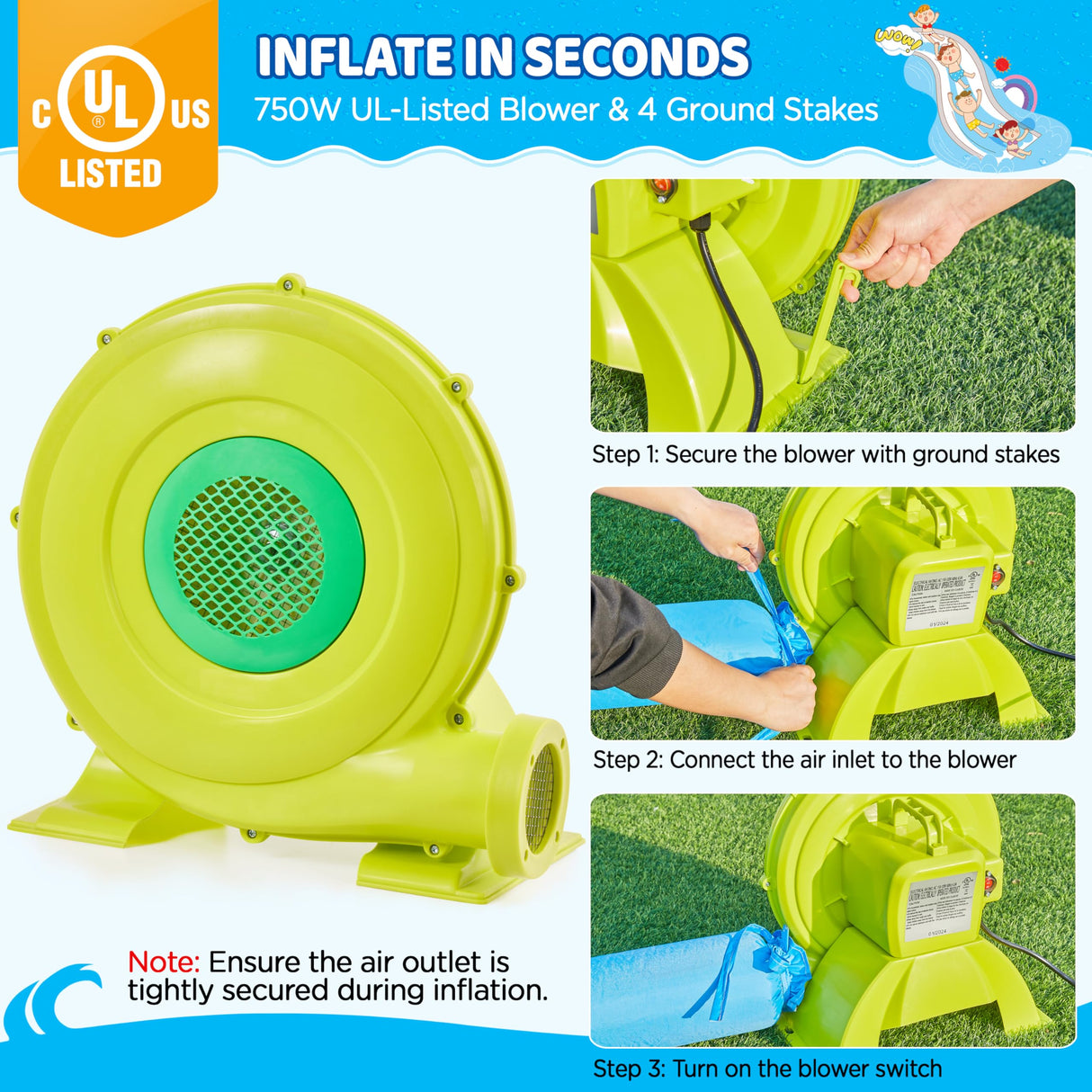 Yaheetech Inflatable Water Slide with Market Stand, Bounce House for Kids Aged 3-8 with 2 Slides for Outdoor Backyard, Splash Pool, Climbing Wall, 750W Air Blower, Ring and Ball Toss Games Yaheetech