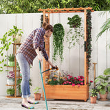 Giantex Set of 2 Raised Garden Bed with 2-Sided Trellis & Hanging Roof, Fir Wood Planter Box w/Drainage Holes, Freestanding Garden Planter for Flowers Herbs Climbing Vines (43.5" x 17.5" x 72") Giantex