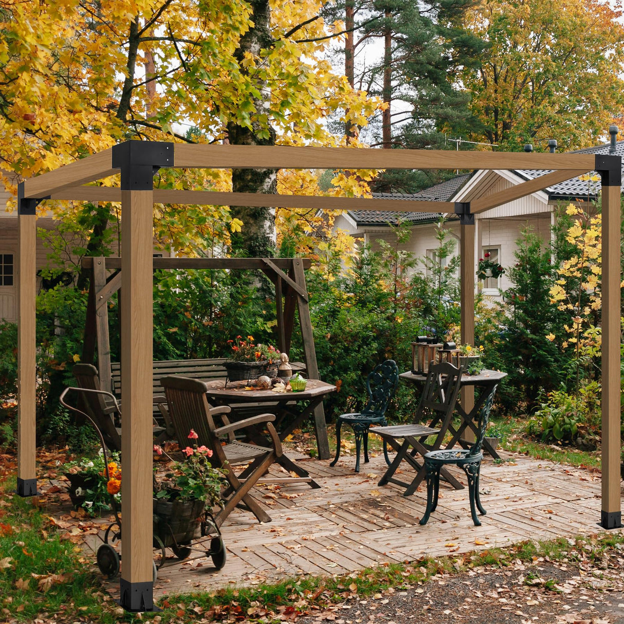 Neorexon Pergola Bracket Kit Elevated Wood Stand Kit Woodwork 4" x 4" (Actual 3.5" x 3.5"), Solid Steel Wooden Gazebo Kit for Outdoor, DIY Pergola Hardware Kit 4 PCS Base Brackets Neorexon