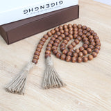58in Wood Bead Garland with Tassels,Farmhouse Beads Rustic Country Decor Prayer Boho Beads Wall Hanging Decoration (Brown) RAMIRABI