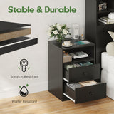 AYEASY Night Stand with Charging Station, LED Wood Black Nightstand Bedside Table with 2 USB Ports & Outlets, Nightstands with 2 Large Drawers, End Side Table Dresser with Storage Shelf for Bedroom. AYEASY