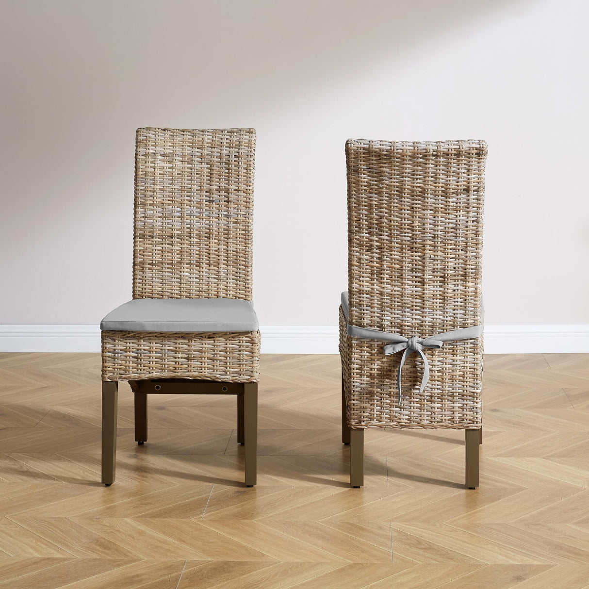 Crosley Furniture Edelyn Natural Rattan Dining Chairs Set of 2, Farmhouse Kitchen Accent Chair with Cushion, Kubu Rattan/Gray Crosley Furniture