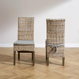 Crosley Furniture Edelyn Natural Rattan Dining Chairs Set of 2, Farmhouse Kitchen Accent Chair with Cushion, Kubu Rattan/Gray Crosley Furniture