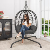 Hanging Egg Chair with Stand Patio Wicker Rattan Swing Chair Hammock Egg Chair for Indoor & Outdoor 400lbs Capacity with Thickened Cushion for Bedroom Balcony Garden TQKVIPI