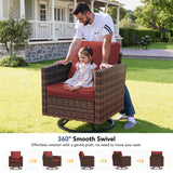 VONZOY Patio Furniture Sets, 6 Pieces Patio Outdoor Sectional Furniture, Wicker Rattan Conversation Sofa with Rocking Chair, Ottomans, Side Table, Wine Red Cushion VONZOY