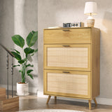 TOLEAD Rattan Shoe Storage Cabinet, Freestanding Shoe Rack Cabinet with 2 Flip Drawers & Wood Legs, Slim Shoe Organizer Cabinet for Entryway TOLEAD