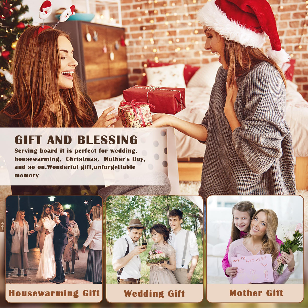 12 Packs Acacia Wood Cutting Board,12 x 6 Inch Plain Chopping Board with Handles Serving Board Wooden Kitchen Cutting Board Bulk with Rope and Plaid Ribbon for Vegetables Meat Pizza Cheese Fruit Bread Aweyka