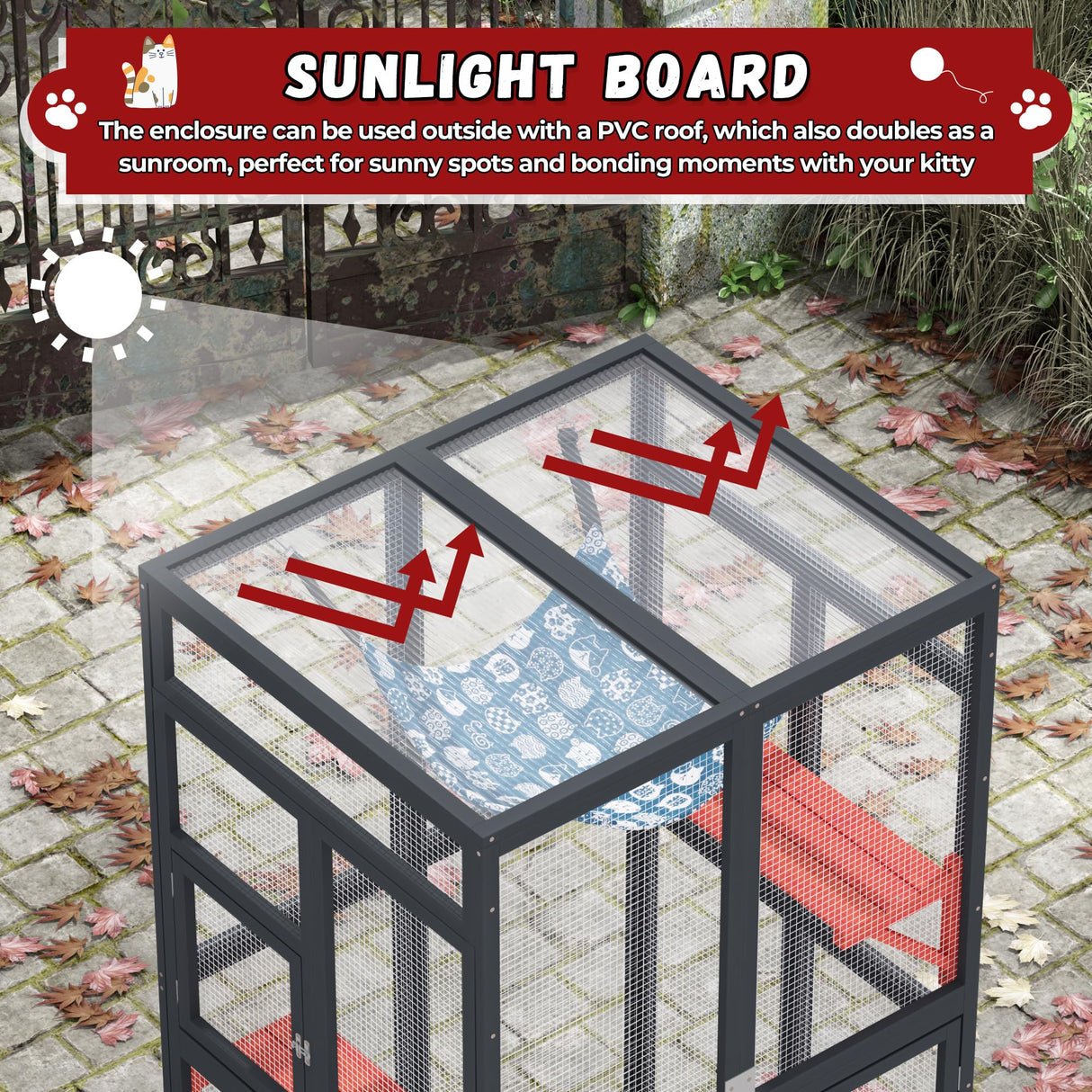 COZIWOW Upgraded Catio Outdoor Cat Enclosure Window Access, Wooden Catio for Cats Outdoor Patio Garden(Black) COZIWOW