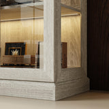 FUNISIR Display Cabinet with 2 Glass Doors, Curio Cabinet with LED Light & 4-Tier Storage Shelves for Collectibles, 37" W Glass Display Case for Living Room, Home Office, Grey Oak FUNISIR