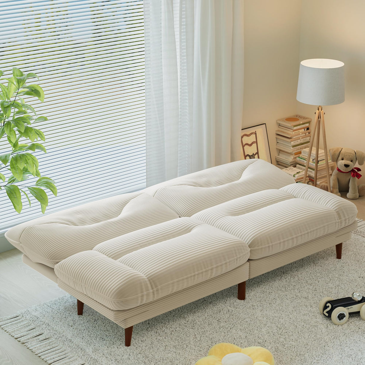 Homall Futon Sofa Bed, Modern Loveseat Futon Couch with Adjustable Backrest and Armrests, Sleeper Sofa Bed with Wood Frame for Living Room, Office, Apartment (Corduroy, White) Homall