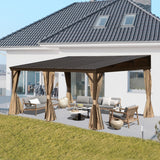 SHPAI 12’ x 16’ Lean to Gazebo, Outdoor Wall Mounted Gazebo Aluminum Frame, Hardtop Pergola with Galvanized Steel Sloping Roof for Patio Deck Garden Backyard, Curtain and Netting Included SHPAI