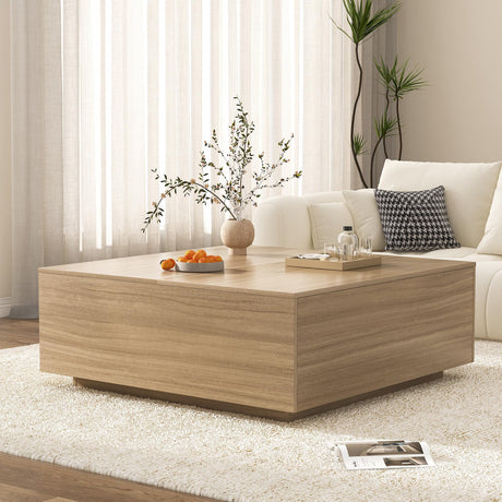 43 Inch Large Square Coffee Table with Storage,Modern Wooden Coffee Table with 2 Drawers Storage for Living Room,Mid Century Tea Table/Aesthetic Coffee Tables Center Table for Home Office(Oak) jiteentarou
