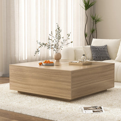 43 Inch Large Square Coffee Table with Storage,Modern Wooden Coffee Table with 2 Drawers Storage for Living Room,Mid Century Tea Table/Aesthetic Coffee Tables Center Table for Home Office(Oak)