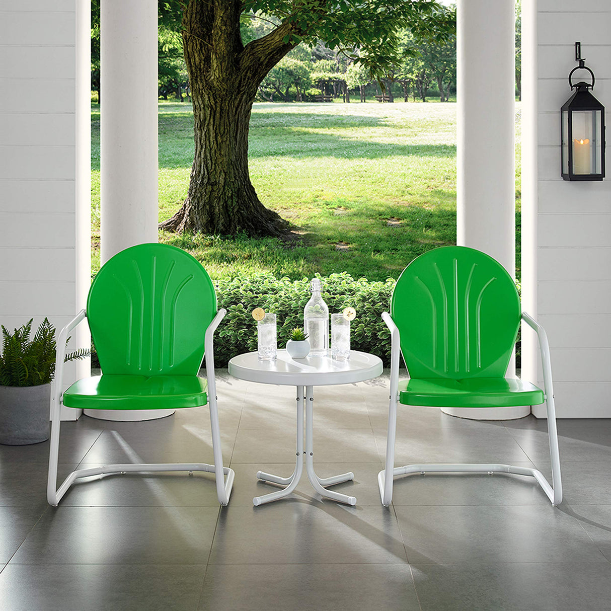 Crosley Furniture Griffith 3-Piece Outdoor Chair and Side Table Set, Retro Metal Bistro Patio Sets for Porch, Grasshopper Green Crosley Furniture