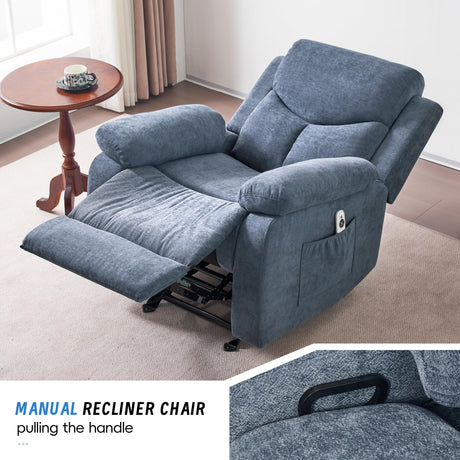 Sftaiyou Manual Rocker Recliner Chair for Adults with Vibration Massage,Glider Rocking Recliner Chairs for Living Room Bedroom Overstuffed Soft Reclining Sofa Chair with Pockets(Blue) Sftaiyou