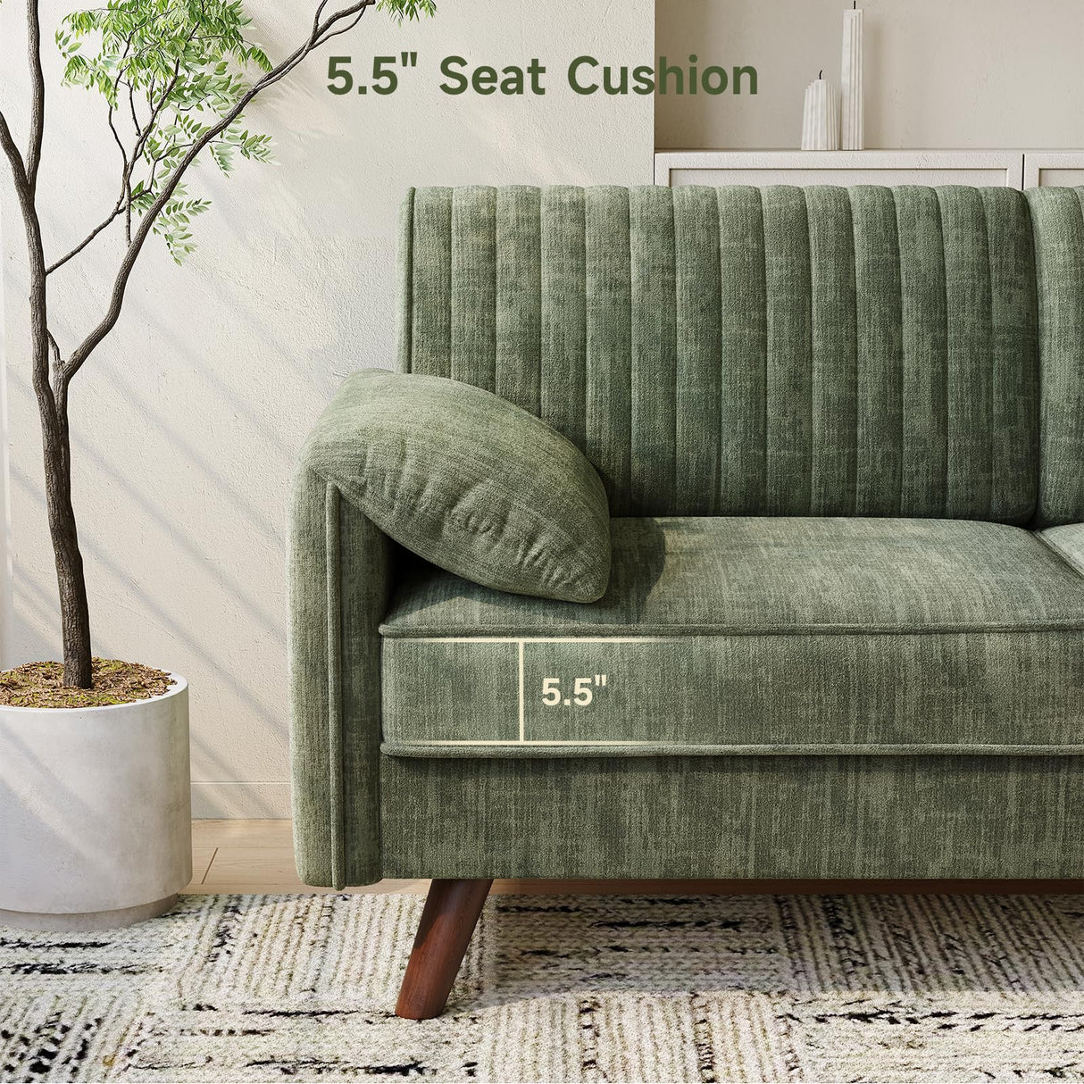 ONBRILL 64.5" Loveseat Sofa, Chenille Loveseat Couch for Living Room, 23.2" Deep Seat Love Seat with Padded Arms, Comfy Modern Small Couches for Bedroom, Small Spaces, Dorms, Office, Green ONBRILL