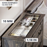 Lareth Farmhouse 6 Drawer Dresser for Bedroom 47 inch Wooden Double Chest of Drawers with Glass Top LED Light Charging Station One Secret Drawer Bedroom Closet Dresser Tv Stand for Living Room, Brown Lareth