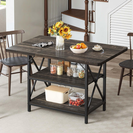 DWVO Dining Room Table 47 Inch Rectangle Dining Table for 4 People Farmhouse Kitchen Table Rustic Dinner Table with Storage Shelf and Heavy Duty Metal Legs for Home Apartment DWVO