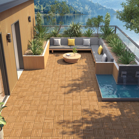 Yaheetech 27PCS Acacia Wood Interlocking Flooring Tiles Waterproof Flooring for Outdoor & Indoor Patio,Balcony,Garden,Poolside,12 × 12 in Yaheetech