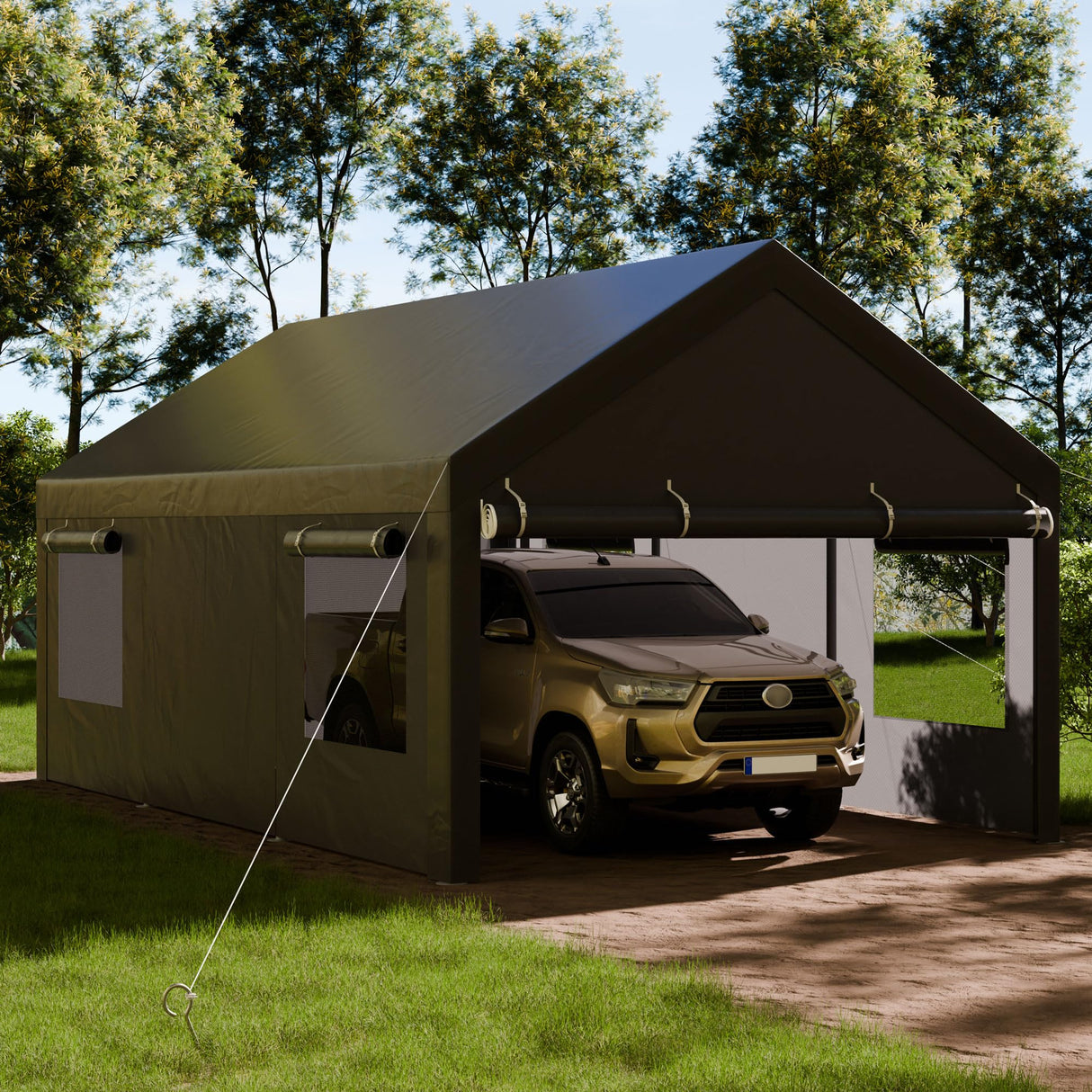 Shintenchi Carport 12' x 20' Heavy Duty Portable Garage, Carport Canopy with Side-Opening Door & Roll-Up Windows, Car Canopy for Truck,Car,Boat,Grey Shintenchi