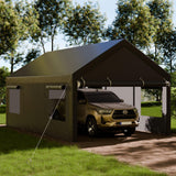 Shintenchi Carport 12' x 20' Heavy Duty Portable Garage, Carport Canopy with Side-Opening Door & Roll-Up Windows, Car Canopy for Truck,Car,Boat,Grey Shintenchi