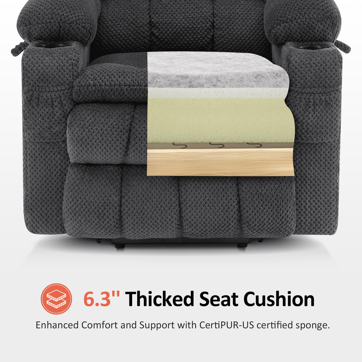 MCombo Dual Motor Power Lift Recliner Chair for Elderly, Lay Flat Lift Chair with Heat and Massage, Petite Lift Chair, Cup Holders, USB A&C Ports, Fabric 7893 (Small, Dark Gray) MCombo