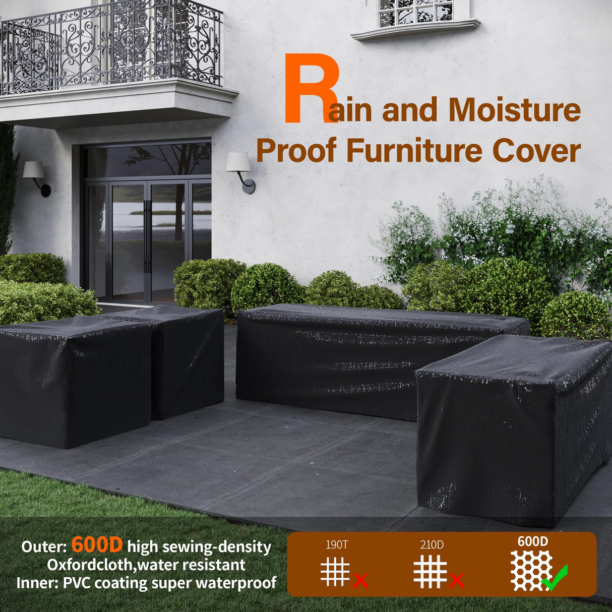 UDPATIO Aluminum Patio Furniture Set 5 Pieces Modern Outdoor Furniture Faux Wood Grain Patio Conversation Sets with Olefin Fabric Thick Cushions and Coffee Table, Include 600D Waterproof Cover UDPATIO