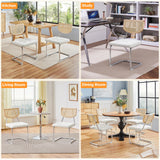 Yaheetech Rattan Dining Chairs Set of 2 Dining Room Chairs Mid Century Modern Kitchen Chairs with Metal Legs and Upholstered Seat for Home Kitchen Living Room, Boucle Fabric, White Yaheetech