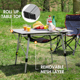 PORTAL Outdoor Folding Portable Picnic Camping Table with Adjustable Height Aluminum Roll Up Table Top Mesh Layer, Silver PORTAL