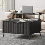 Fatmok Coffee Table, Lift Top Coffee Table for Living Room, 35.4" Square Coffee Table with Storage, Modern Fluted Center Table with Hidden Storage Compartment, Large Rustic Coffee Table, Black Fatmok