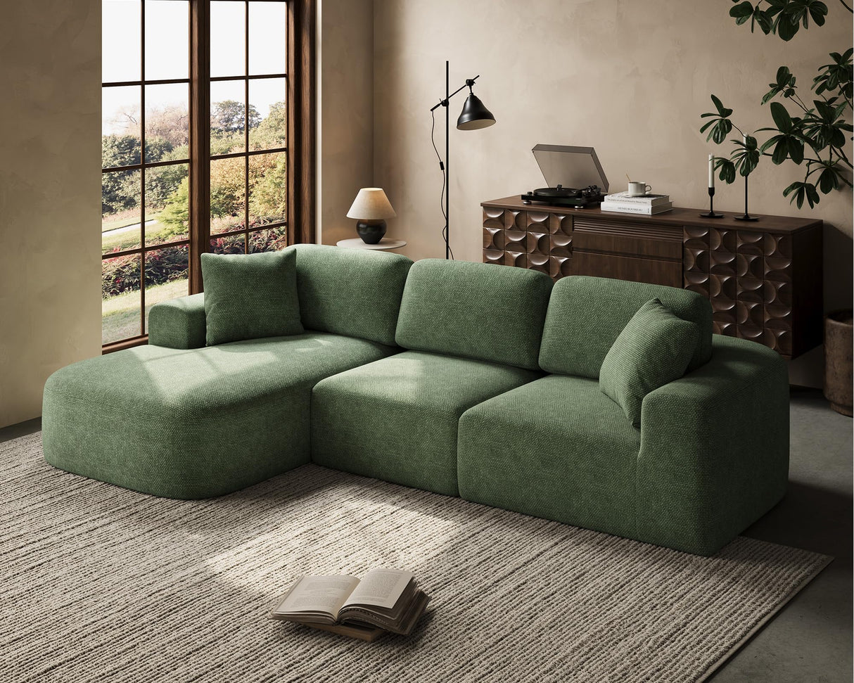 Dowinx 107'' Modular Sectional Sofa Couch with Chaise, No Assembly Required, Modern Woven-Textured Upholstery, Convertible L-Shaped Design for Living Room – Forest Green Dowinx
