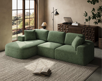 Dowinx 107'' Modular Sectional Sofa Couch with Chaise, No Assembly Required, Modern Woven-Textured Upholstery, Convertible L-Shaped Design for Living Room – Forest Green
