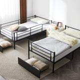 Karl home Black Bunk Bed Twin Over Twin with 2 Storage Drawers, Metal Bunk Bed with Built-in Ladder and Safety Guardrail, Space-Saving Twin Bunk Beds for Kids, Teens & Adults, No Box Spring Karl home
