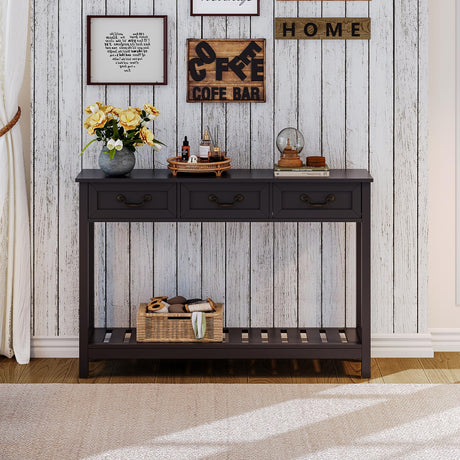 ChooChoo Console Table with 3 Drawers, Rustic Entryway Table, Narrow Long Sofa Table for Living Room, Hallway, Behind Couch, Black ChooChoo