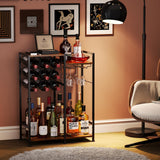 Freestanding Liquor Cabinet with 9-Bottle for Home Bar, Versatile Wine Rack Freestanding Floor with Glass Holder and Fences, Mini Bar Table Liquor Whiskey Display Large-Capacity Corner Wine Cabinet Bosimeca
