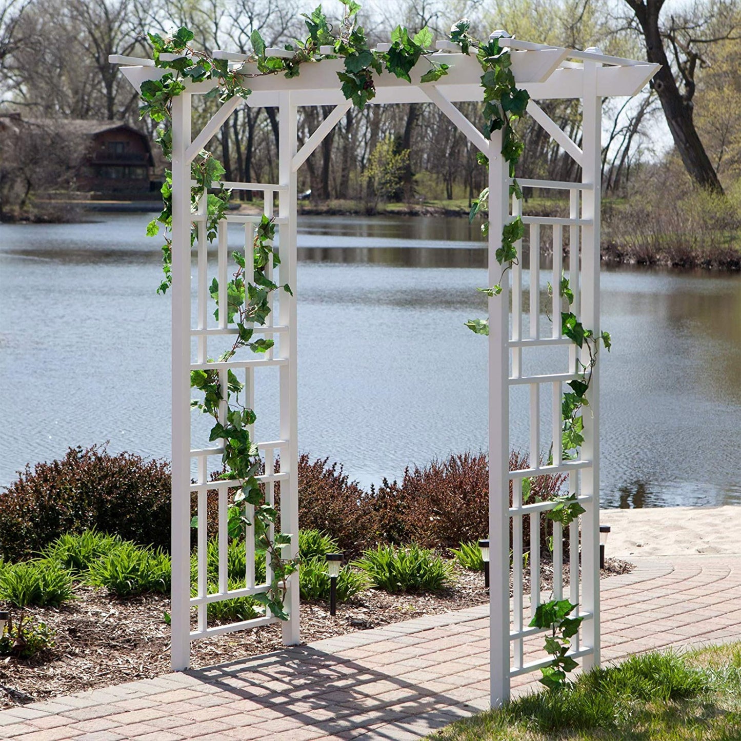 Dura-Trel Wellington Arbor, 72 by 95 Inch PVC Patio Garden Arch, Outdoor Backdrop Frame Decoration or Trellis for Climbing Plants, White