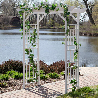 Dura-Trel Wellington Arbor, 72 by 95 Inch PVC Patio Garden Arch, Outdoor Backdrop Frame Decoration or Trellis for Climbing Plants, White