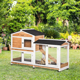 PawHut 62" Rabbit Hutch, Wooden Bunny Hutch, Guinea Pig Cage, Small Animal Enclosure with Wheels, Run Area, Removable Tray, Asphalt Roof, Lockable Doors and Ramp, Nature Wood PawHut