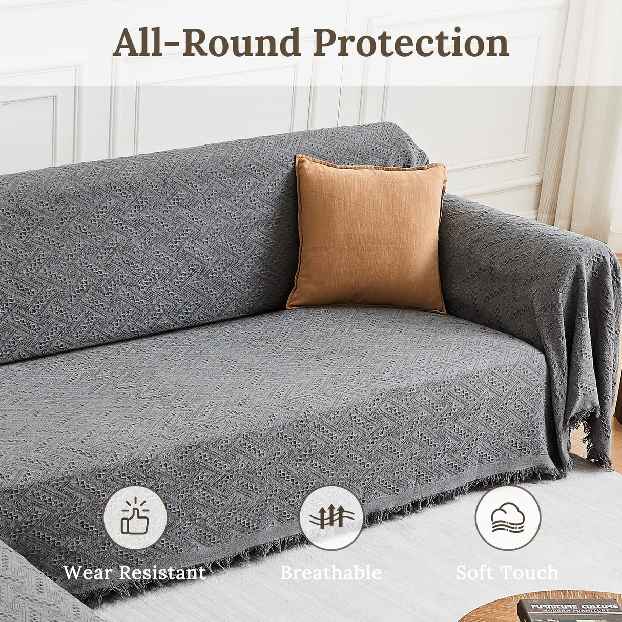 HOMERILLA Sectional Couch Covers 2 Pieces L Shaped Sofa Cover for Sectional Couch L Shape Washable Blanket Furniture Protector for Pets Dogs (Dark Grey, X-Large) HOMERILLA