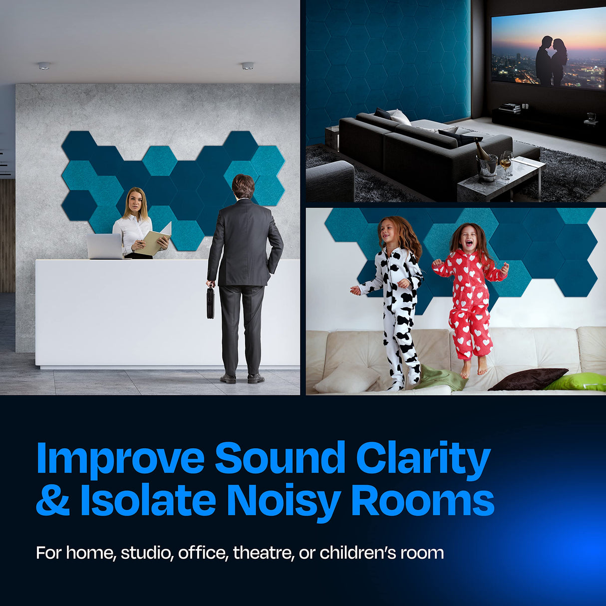 Ekkogo Acoustic Panels 12-Pack Soundproof Wall Panels 14"X12.1"X0.4" Sound Panels High Density Sound Dampening Panels - [Ocean Turquoise Hexagon] Ekkogo