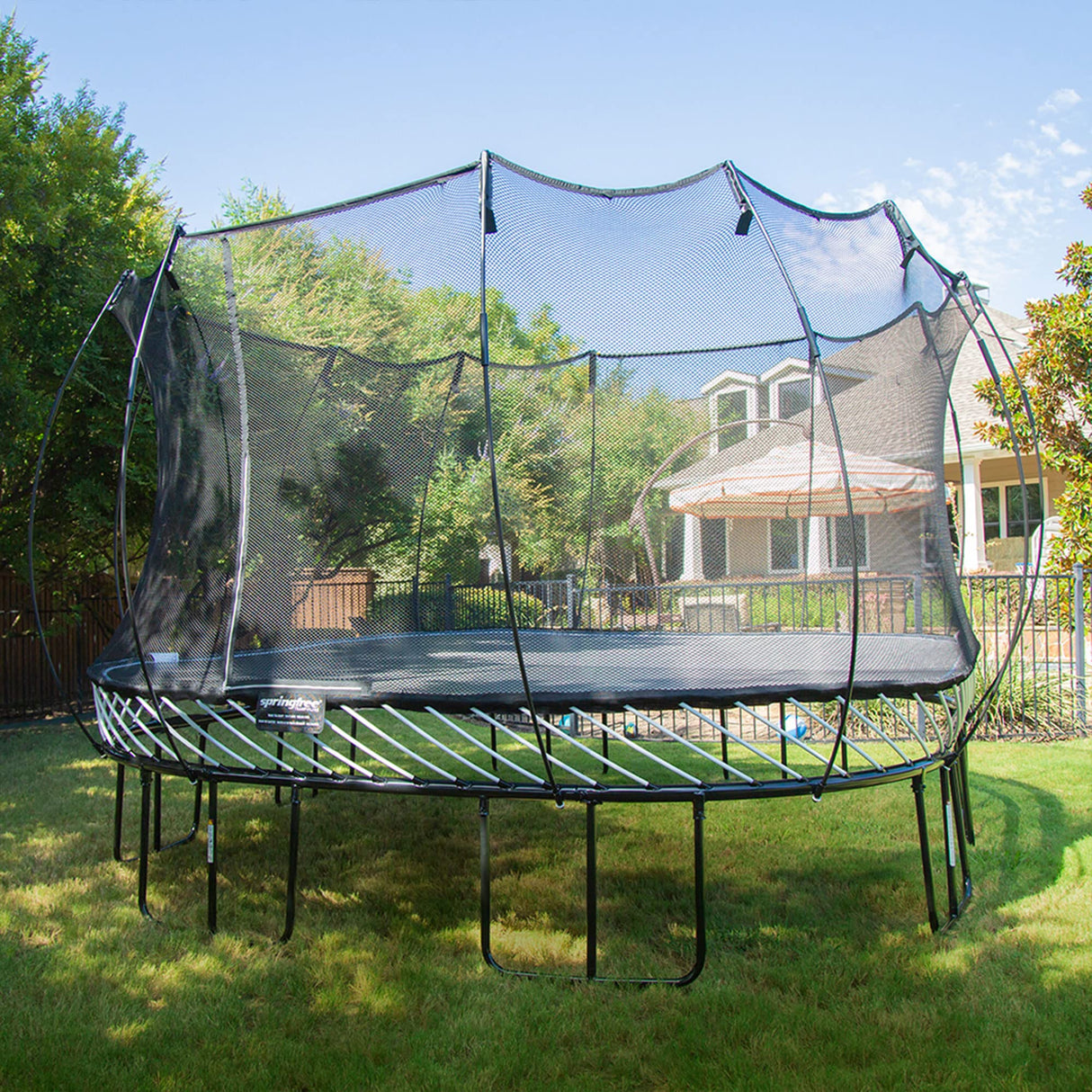 Springfree Square Outdoor Backyard Trampoline w/Safety Flexi Net Enclosure & Soft Edge Mat - Springless Recreational and Fitness Trampolines for Kids, Adult and Family Jumping Springfree